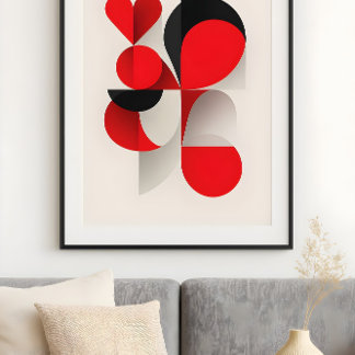 Modern geometrisk röd och svart KÄRLEK abstrakt ko Poster