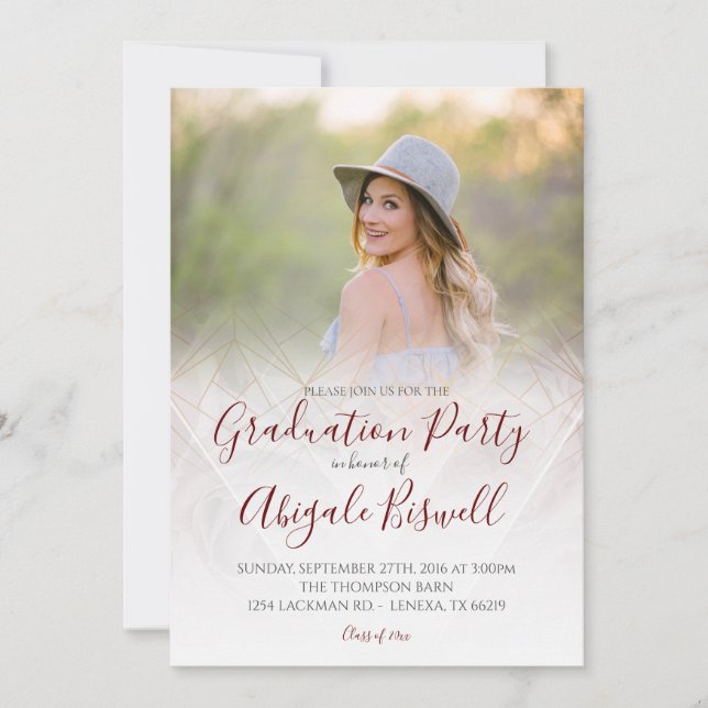 Modern geometrisk ros examensannonsering inbjudningar (Framsida)