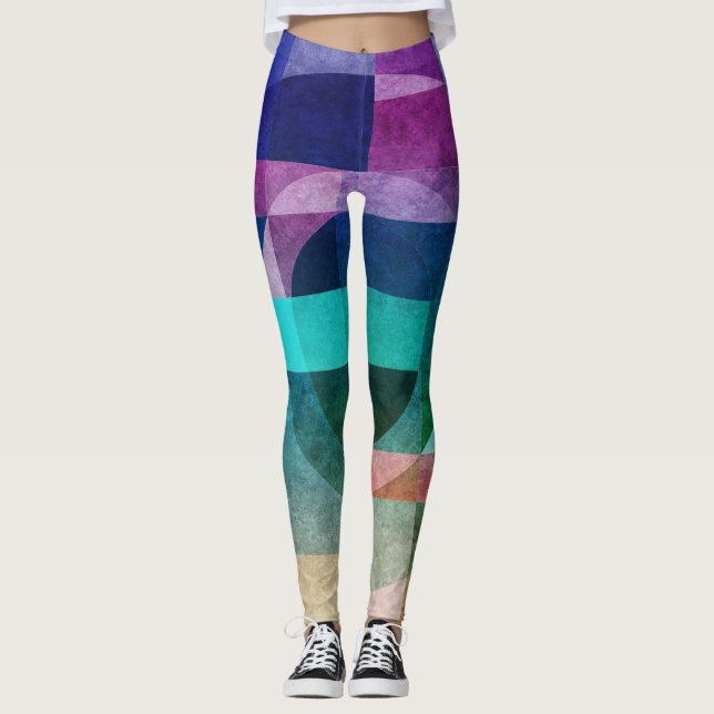 Modern geometrisk rosa av blå grönt i abstrakt leggings (Framsida)