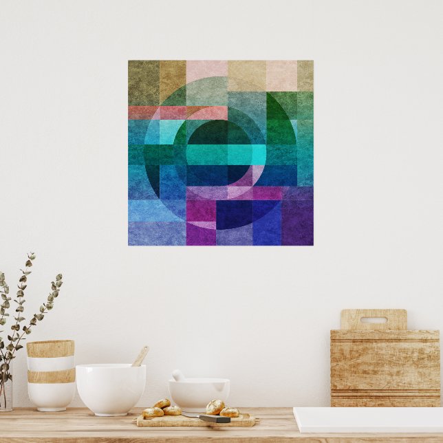 Modern geometrisk rosa av blå grönt i abstrakt poster (Kök)