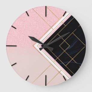 Modern geometrisk Rosa Guld Strokes design Stor Klocka