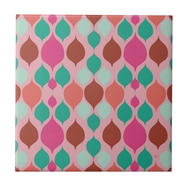 Modern geometrisk Rosa i mitten av århundradet Kakelplatta (Framsidan)