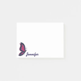 Modern geometrisk rosa/lila-fjäril namn post-it block