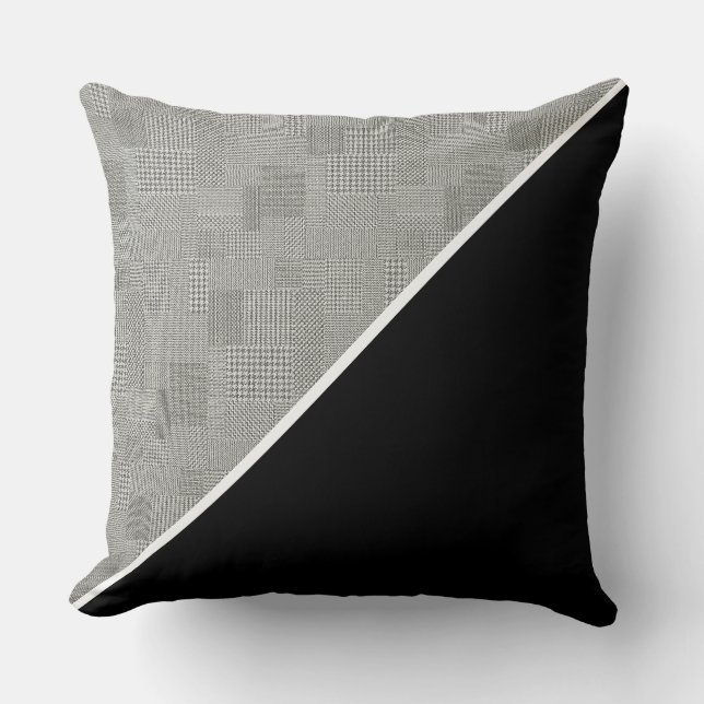 Modern geometrisk rutmönster svart vitt kudde (Framsida)