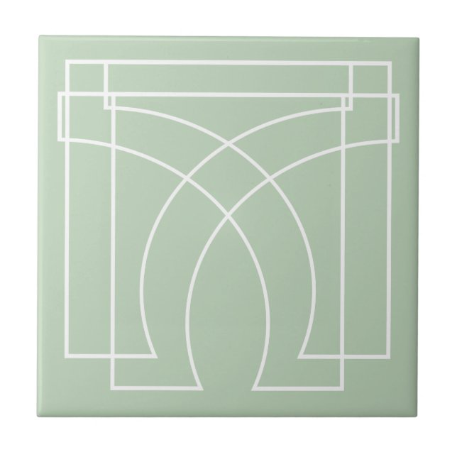 Modern geometrisk salvia grön kakelplatta (Framsidan)