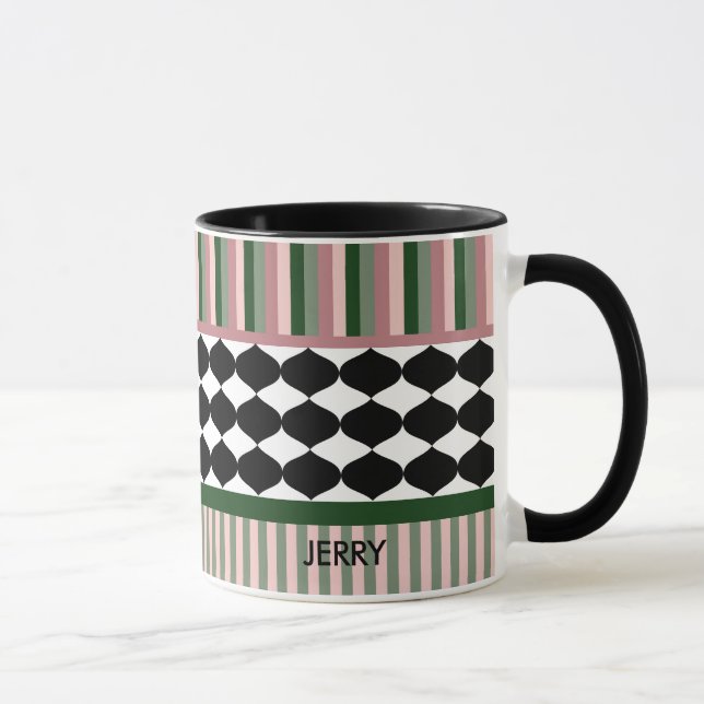 Modern geometrisk salviagrön rosa personlig mugg (Höger)