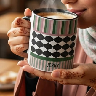 Modern geometrisk salviagrön rosa personlig mugg