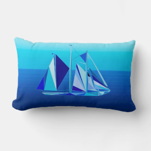 Modern geometrisk segelbåt/Yacht, Cobalt Blue Lum Lumbarkudde