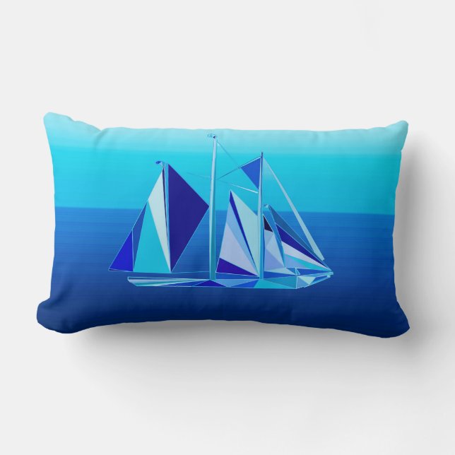 Modern geometrisk segelbåt/Yacht, Cobalt Blue Lum Lumbarkudde (Framsida)