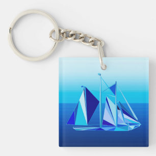 Modern geometrisk segelbåt/Yacht, koboltblå
