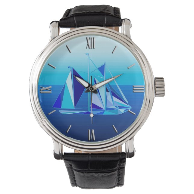 Modern geometrisk segelbåt/Yacht, koboltblå Armbandsur (Framsida)