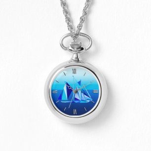 Modern geometrisk segelbåt/Yacht, koboltblå Armbandsur