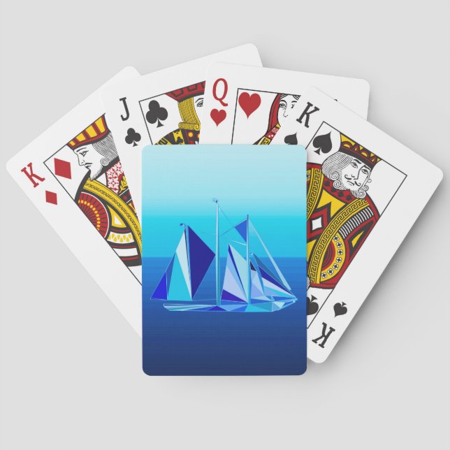 Modern geometrisk segelbåt/Yacht, koboltblå Casinokort (Baksidan)