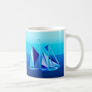 Modern geometrisk segelbåt/Yacht, koboltblå Kaffemugg