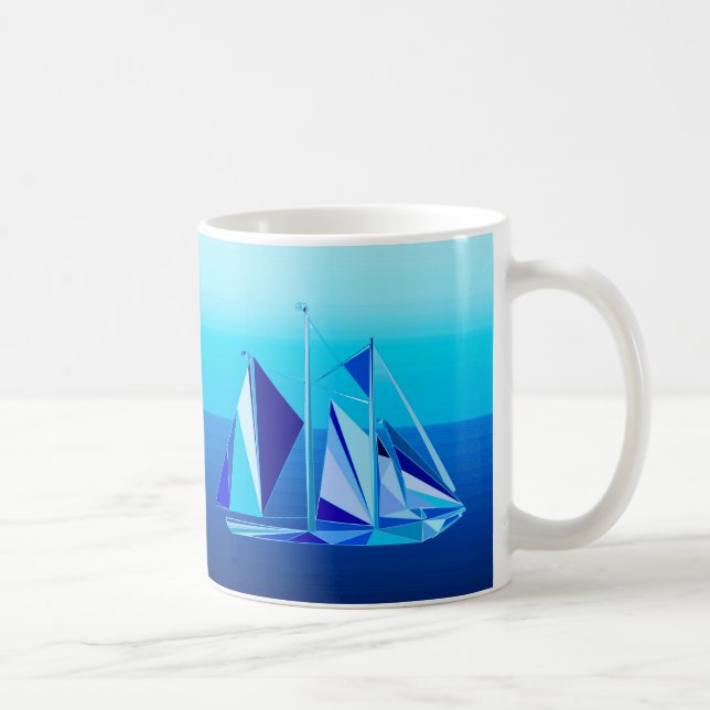Modern geometrisk segelbåt/Yacht, koboltblå Kaffemugg (Höger)