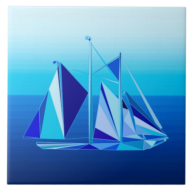 Modern geometrisk segelbåt/Yacht, koboltblå Kakelplatta (Framsidan)