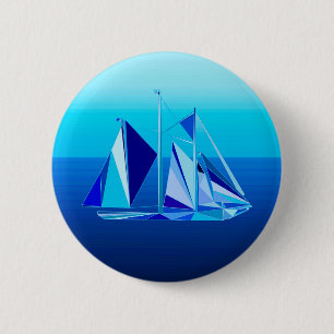 Modern geometrisk segelbåt/Yacht, koboltblå Knapp