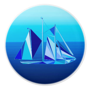 Modern geometrisk segelbåt/Yacht, koboltblå Knopp
