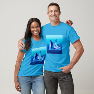 Modern geometrisk segelbåt/Yacht, koboltblå T Shirt