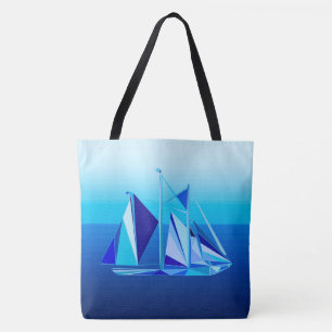 Modern geometrisk segelbåt/Yacht, koboltblå Tygkasse