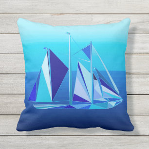 Modern geometrisk segelbåt/yacht, koboltblått kudde