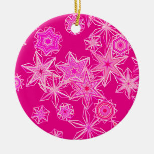 Modern geometrisk Snöflingor, djup Fuchsia-Rosa Julgransprydnad Keramik