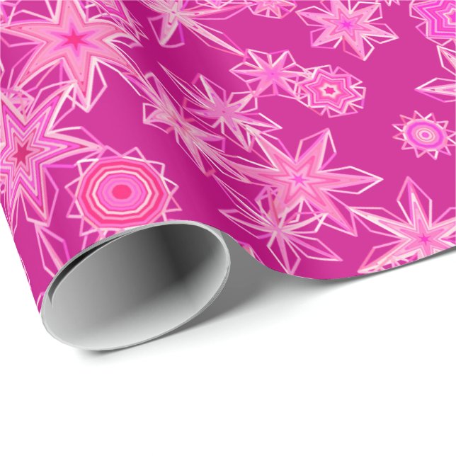 Modern geometrisk Snöflingor, djup Fuchsia-Rosa Presentpapper (Rullad Hörn)