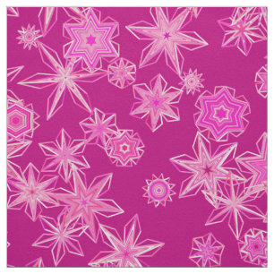 Modern geometrisk Snöflingor, djup Fuchsia-Rosa Tyg