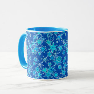 Modern geometrisk Snöflingor, safierblått Mugg