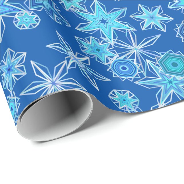 Modern geometrisk Snöflingor, safierblått Presentpapper (Rullad Hörn)
