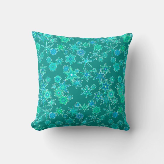 Modern geometrisk Snöflingor, turkos och Aqua Kudde (Framsida)