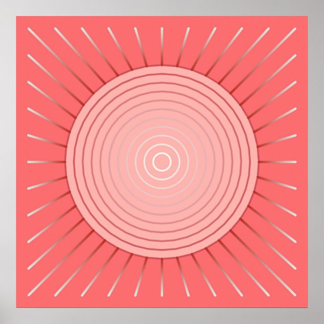 Modern geometrisk solnedgång - djupkorallets Rosa Poster (Framsidan)