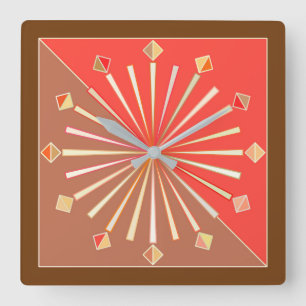 Modern geometrisk solsprängning, korallisk Orange  Fyrkantig Klocka
