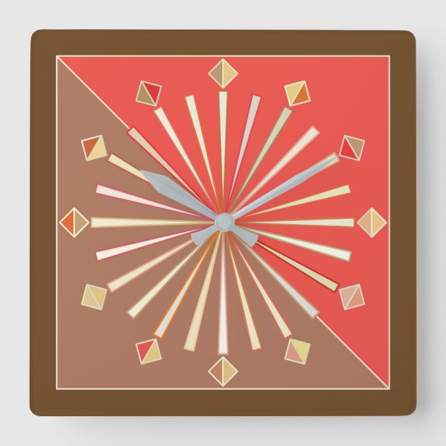 Modern geometrisk solsprängning, korallisk Orange  Fyrkantig Klocka (Framsida)