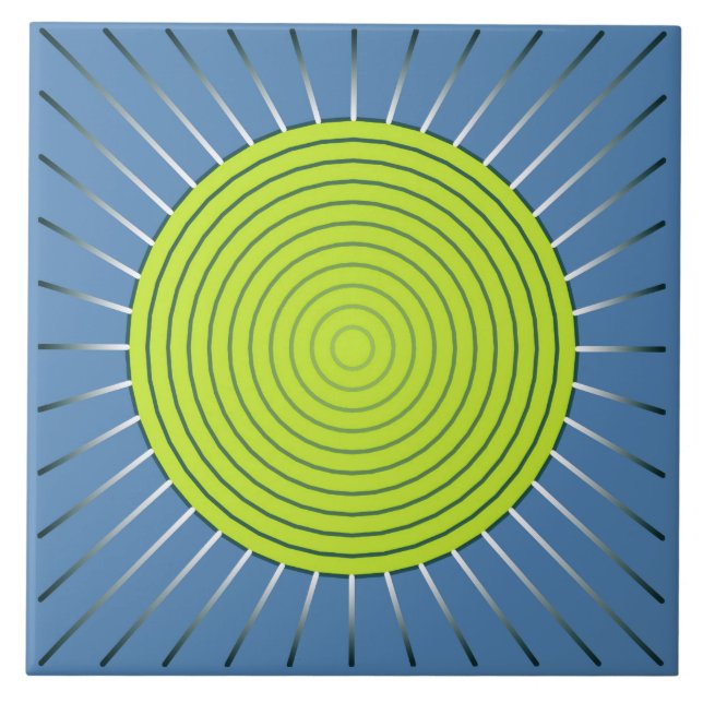 Modern geometrisk solsprängning - Lime and Denim B Kakelplatta (Framsidan)