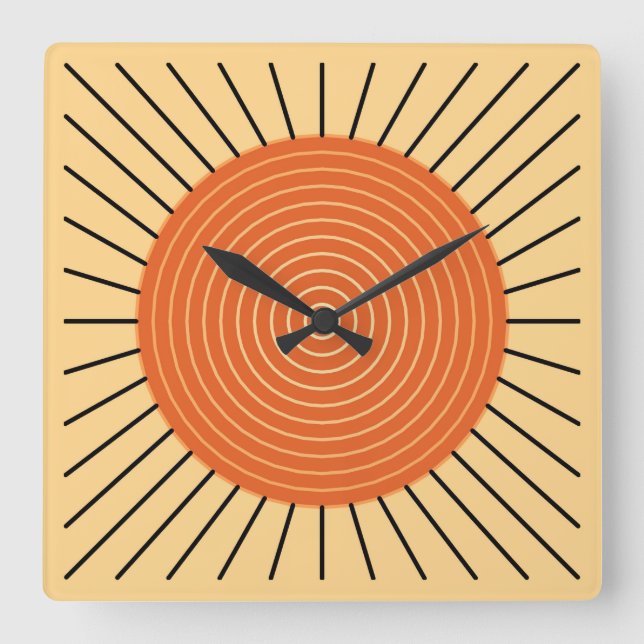 Modern geometrisk solsprängning - Mandarin-Orangen Fyrkantig Klocka (Framsida)