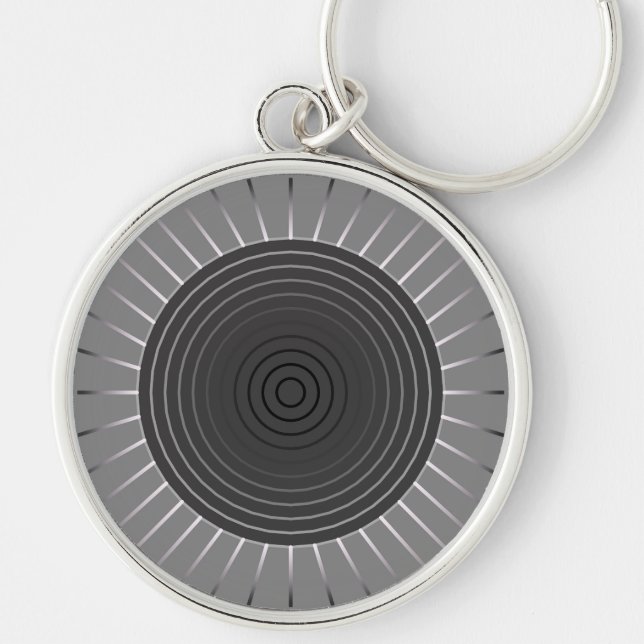 Modern geometrisk solsprängning - Mörk Hematite Gr Rund Silverfärgad Nyckelring (Framsidan)