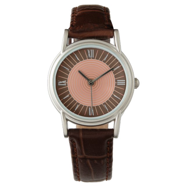 Modern geometrisk solsprängning - persikor och bru armbandsur (Framsida)