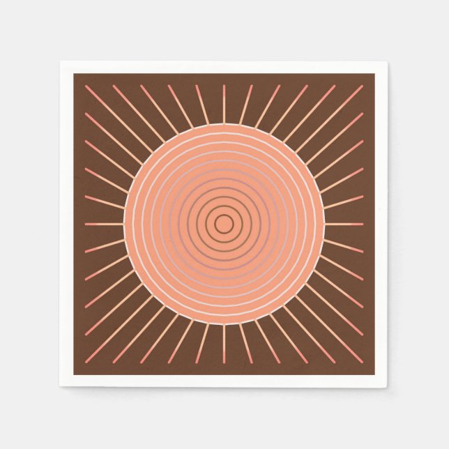Modern geometrisk solsprängning - persikor och bru pappersservett (Framsidan)