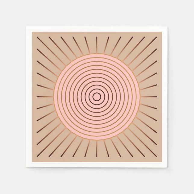Modern geometrisk solsprängning - persikor och tan pappersservett (Framsidan)