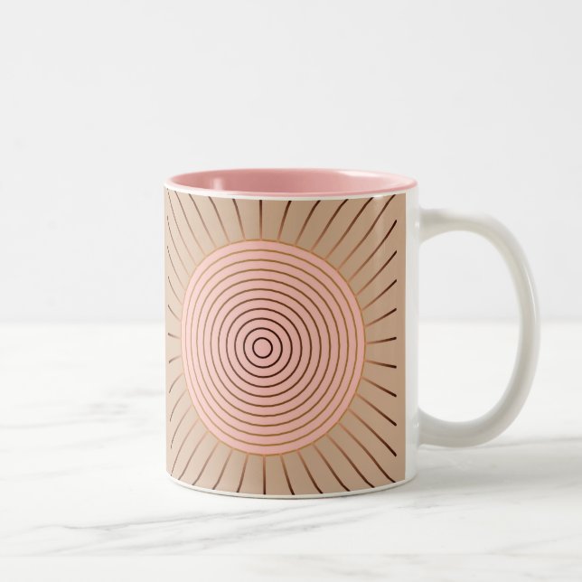 Modern geometrisk solsprängning - persikor och tan Två-Tonad mugg (Höger)