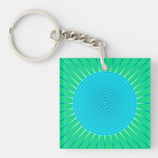 Modern geometrisk solstrålning - blå och jade grön (Framsidan)