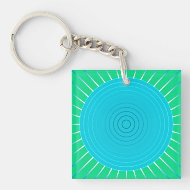 Modern geometrisk solstrålning - blå och jade grön (Framsidan)