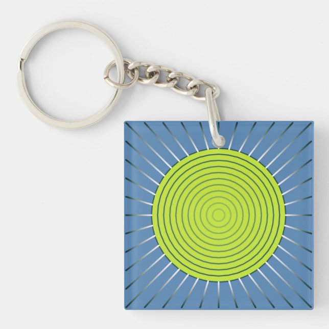Modern geometrisk solstrålning - Lime och Denimblå (Framsidan)