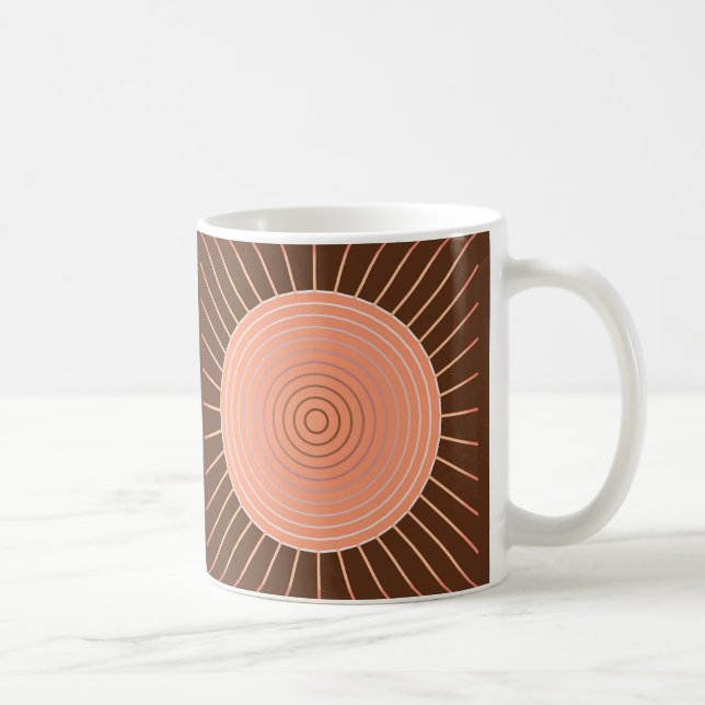 Modern geometrisk solstrålning - Persika och Brun Kaffemugg (Höger)