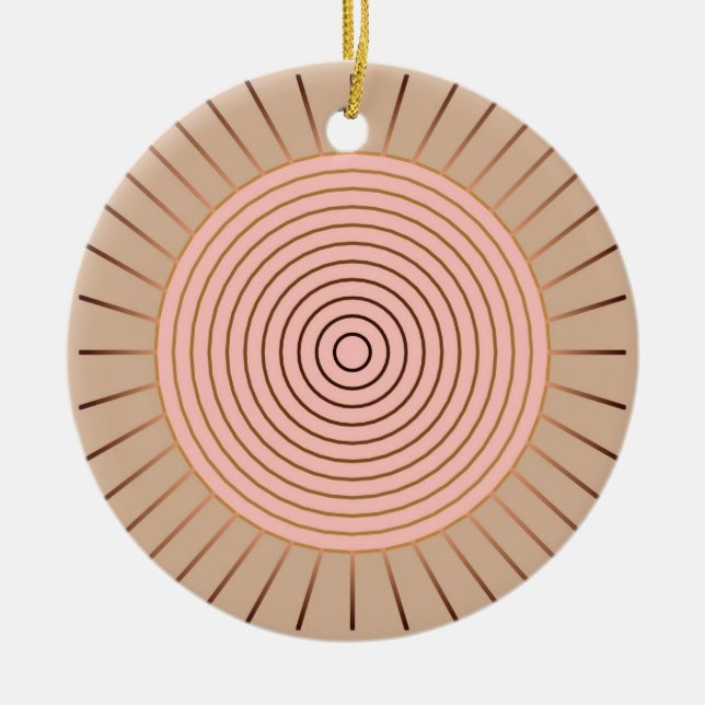 Modern geometrisk solstrålning - persika och tan julgransprydnad keramik (Framsidan)