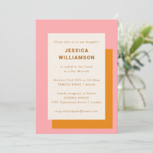 Modern geometrisk söt Bat Mitzvah rosa orange Inbjudningar