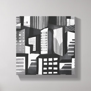 Modern geometrisk stad   Svart & Vit Modern Canvastryck