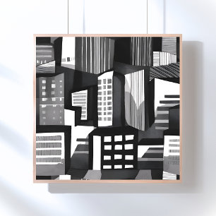 Modern geometrisk stad Svart & Vit Modern konst Poster