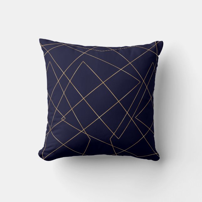 Modern Geometrisk streck för blå Guld Kudde (Framsida)